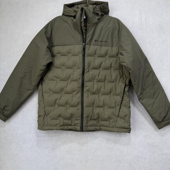 Columbia Omni Heat Jacket Mens Medium Green Hooded Puffer Down Omni-Tech Ski - Picture 1 of 15